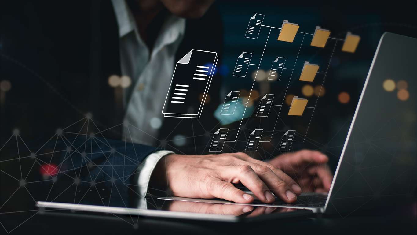 man-using-online-documentation-database-record-concept