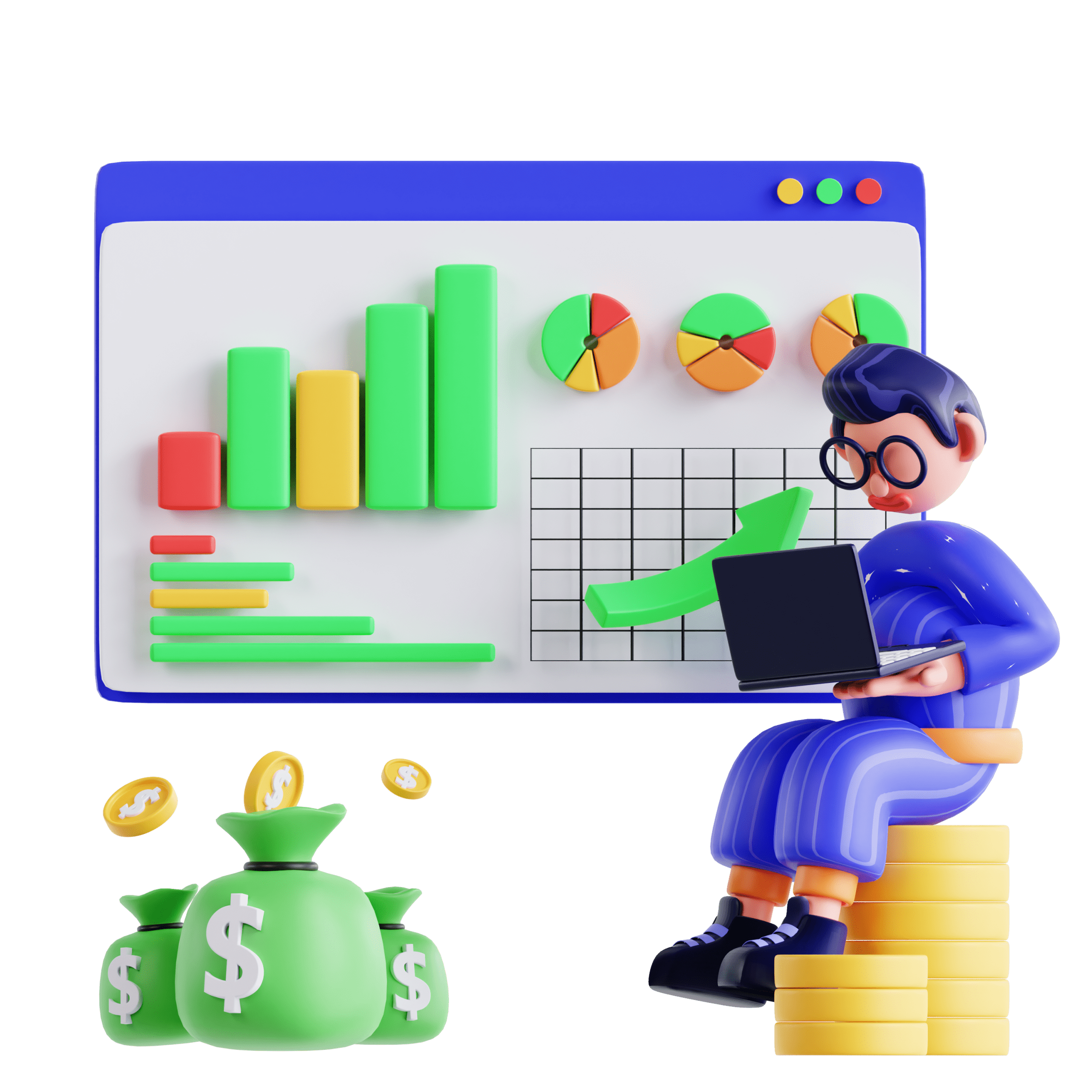 Cost-effectiveness of EOR services - 3D male working on a budget.