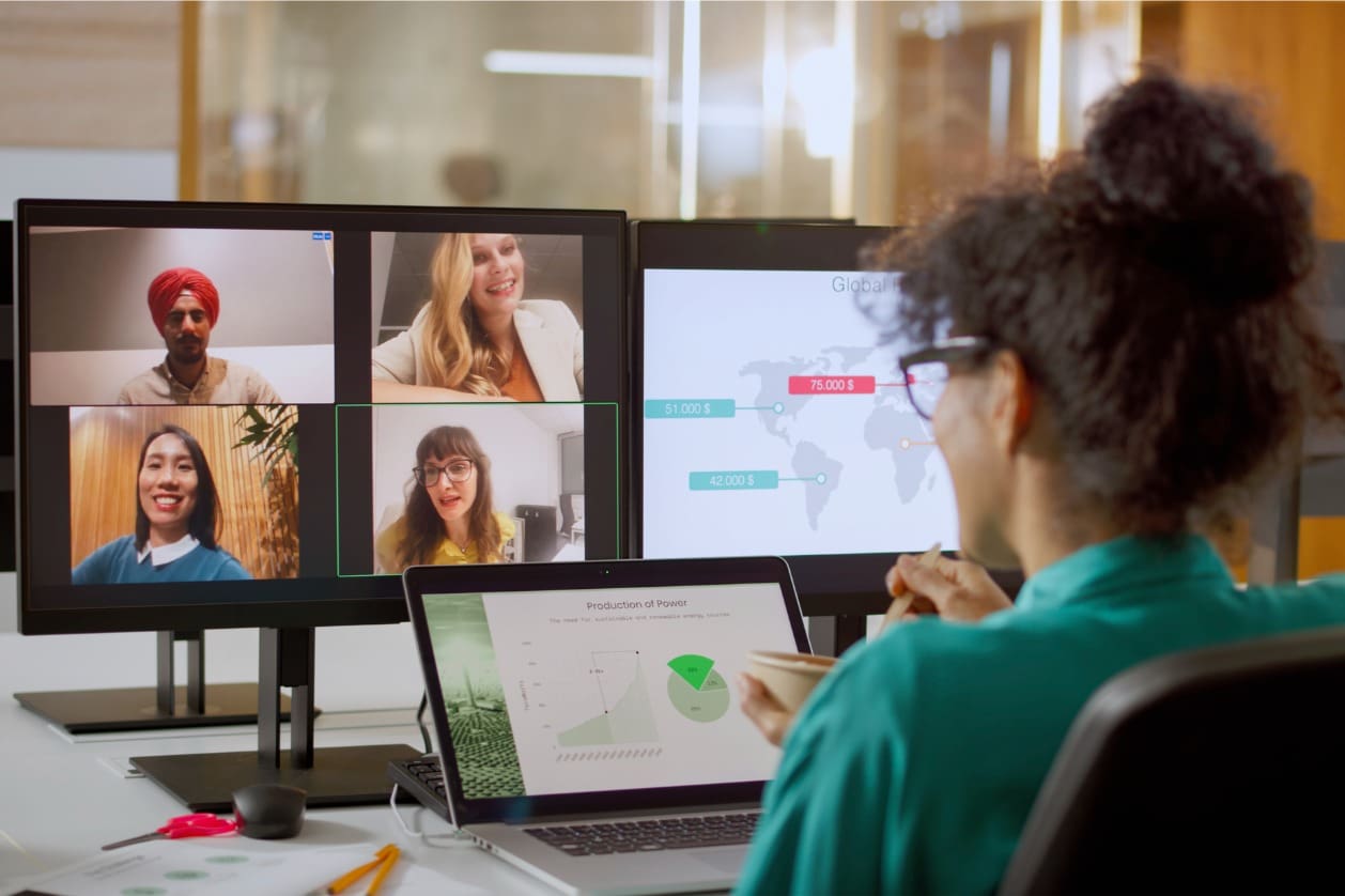 Diversity and inclusion importance - A female manager having a virtual meeting with her international colleagues.